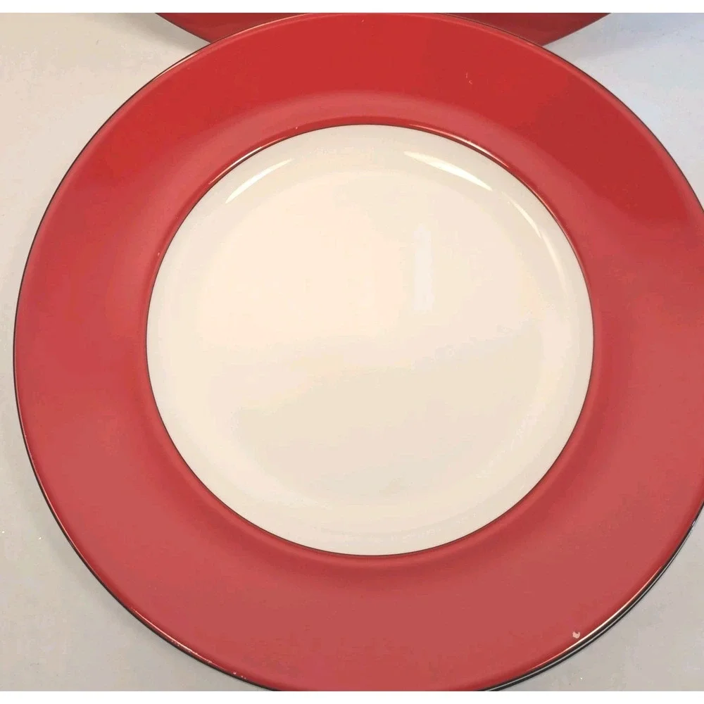 Lenox Kate Spade Rutherford Circle 4 LUNCHEON PLATES Red White, 9 1/2